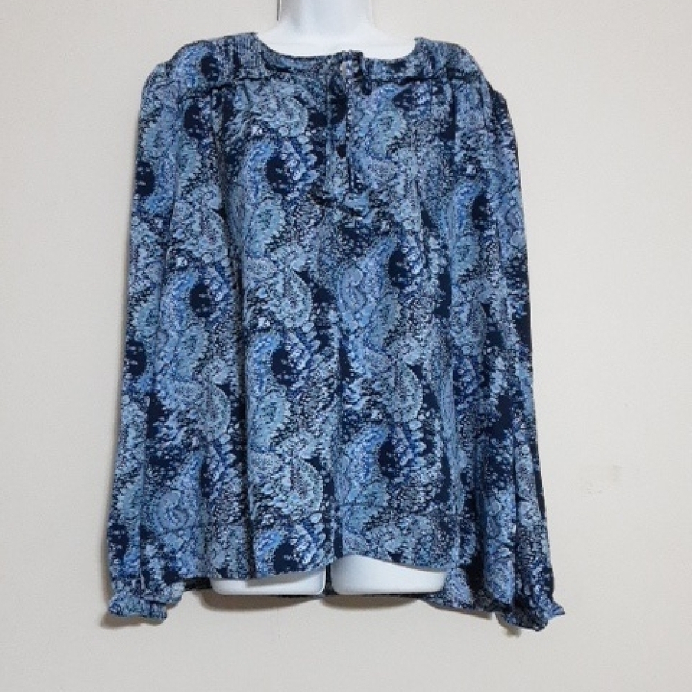 Joie Peasant blouse top Blue Patterned Women Bleu XL casual vacation office boho - Picture 2 of 12